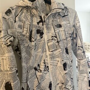 The North Face White and Black Newspaper Print Jacket